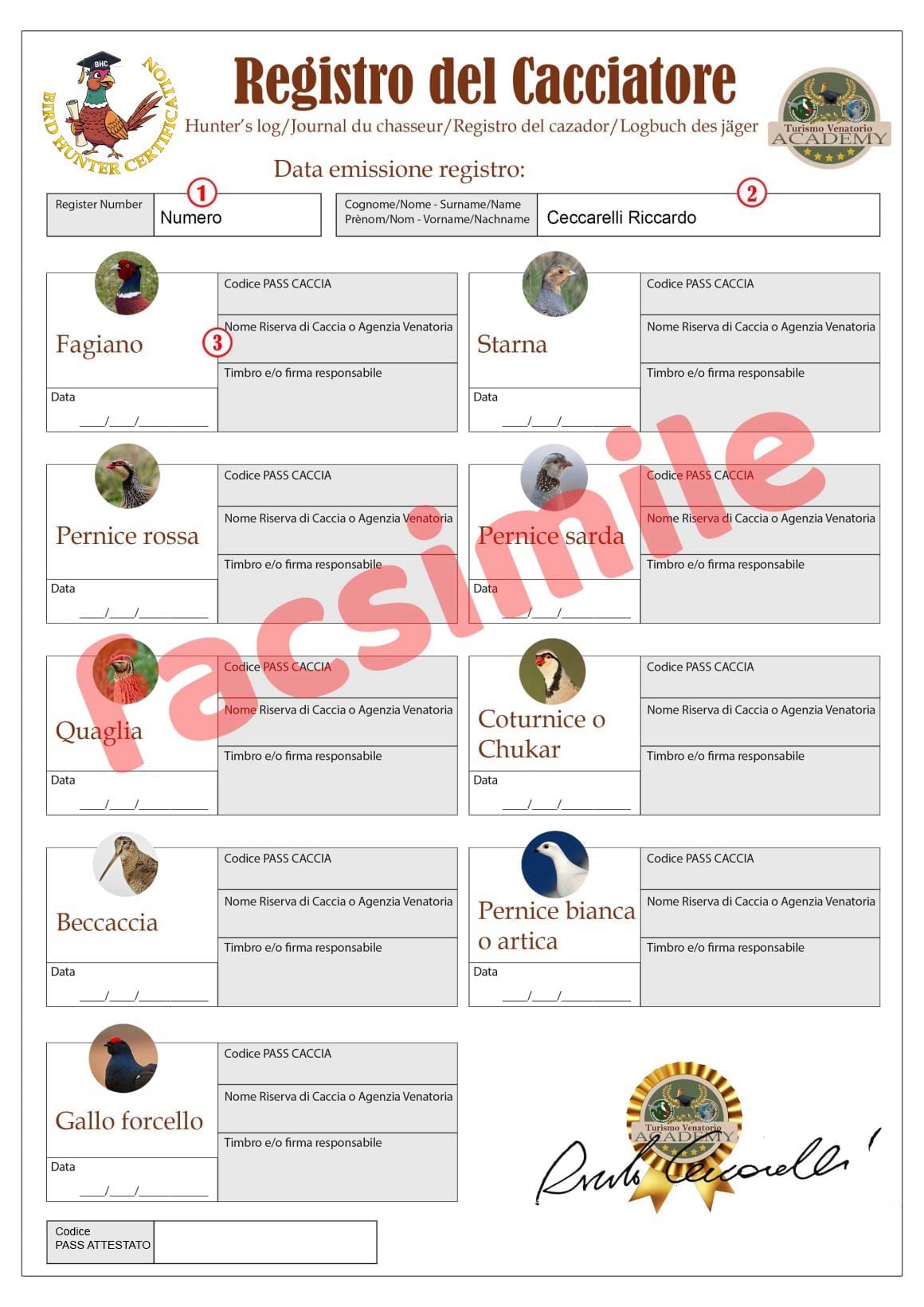Bird Hunter Certification caccia a fagiano, pernice rossa, starna, pernice sarda, quaglia selvatica